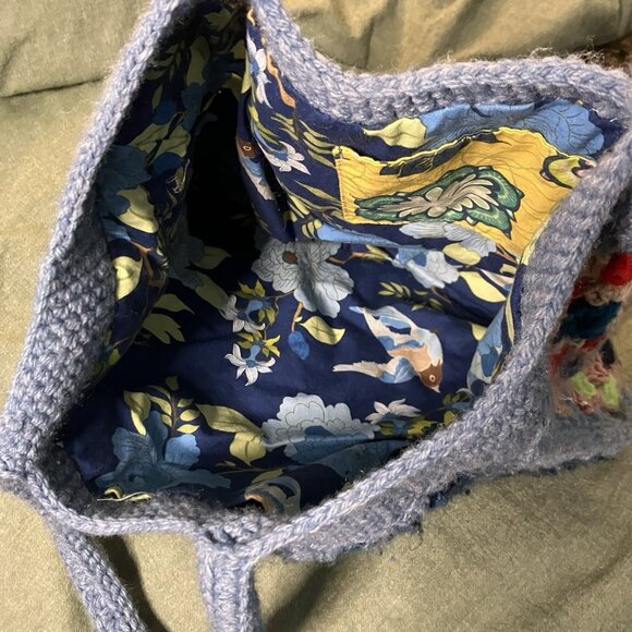 Vintage Handmade Granny Square Crochet Patchwork Tote Bag Cottagecore Cozy Boho - Picture 6 of 7